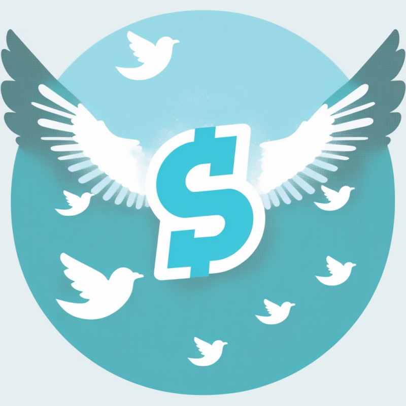 Image of a dollar sign with wings made of social media icons flying up towards the sky